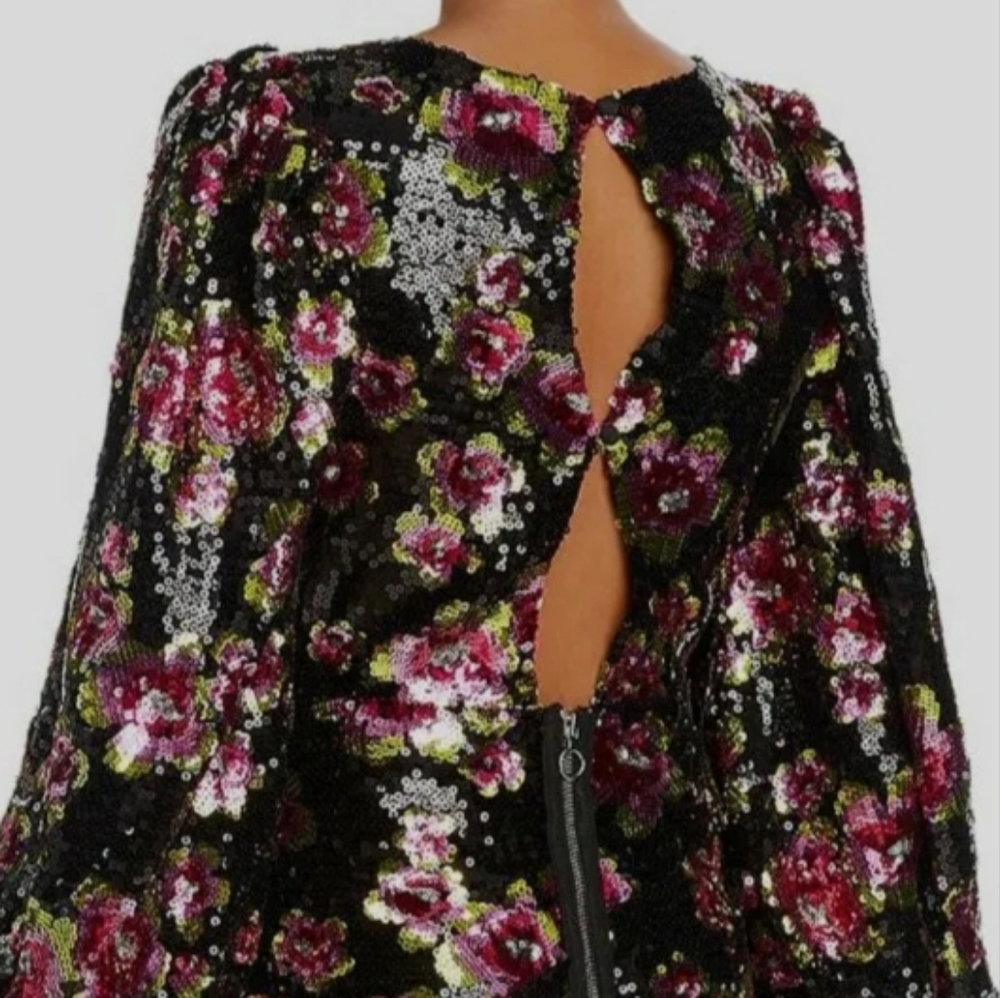 NEW (without price tag) For Love & Lemons black floral sequin mini dress US S - Picture 2 of 4